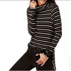 Free People We The Free Black White Stripe Cowl neck High Low Sweater Medium